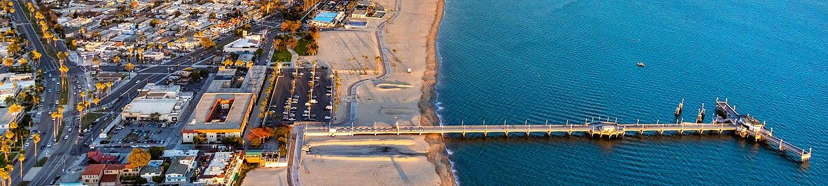 Aerial view of the Long Beach, California coastline