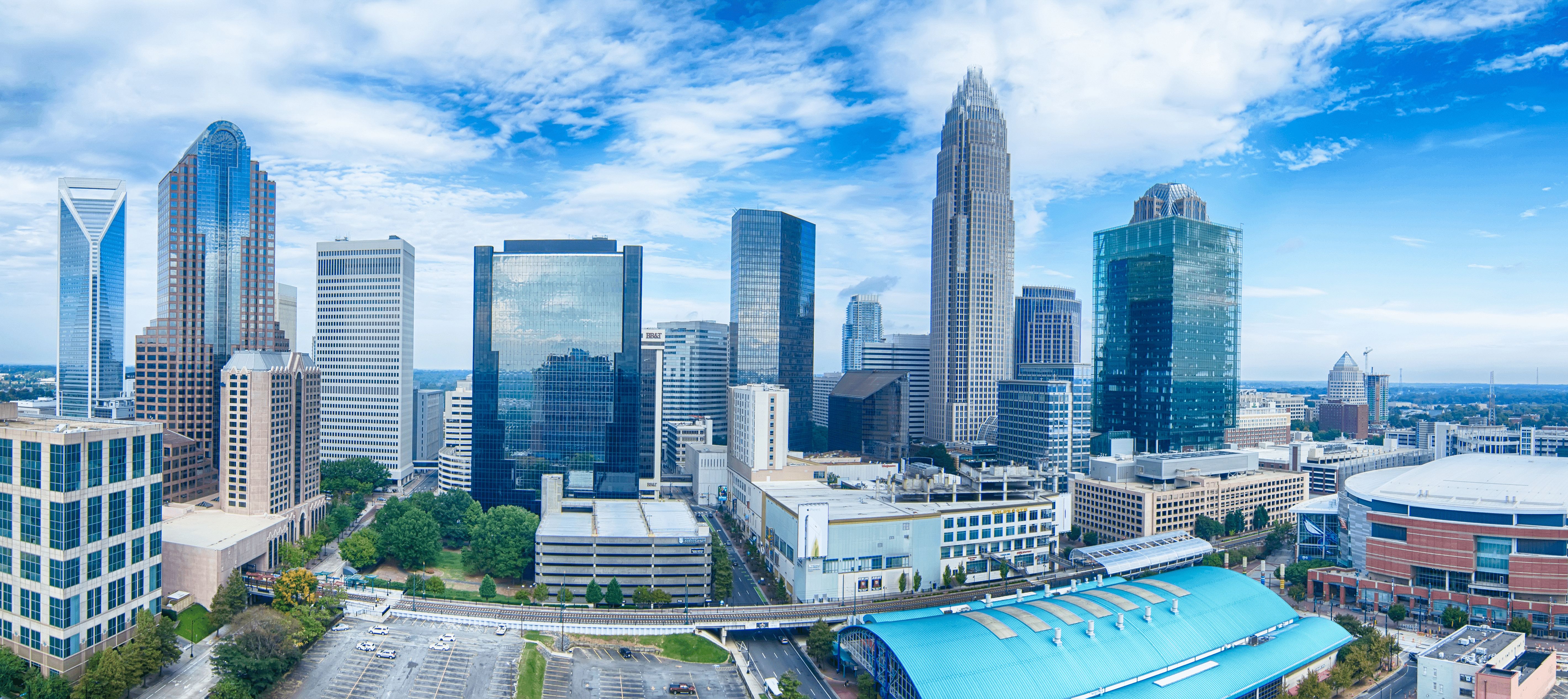 Charlotte North Carolina skyline on a sunny day