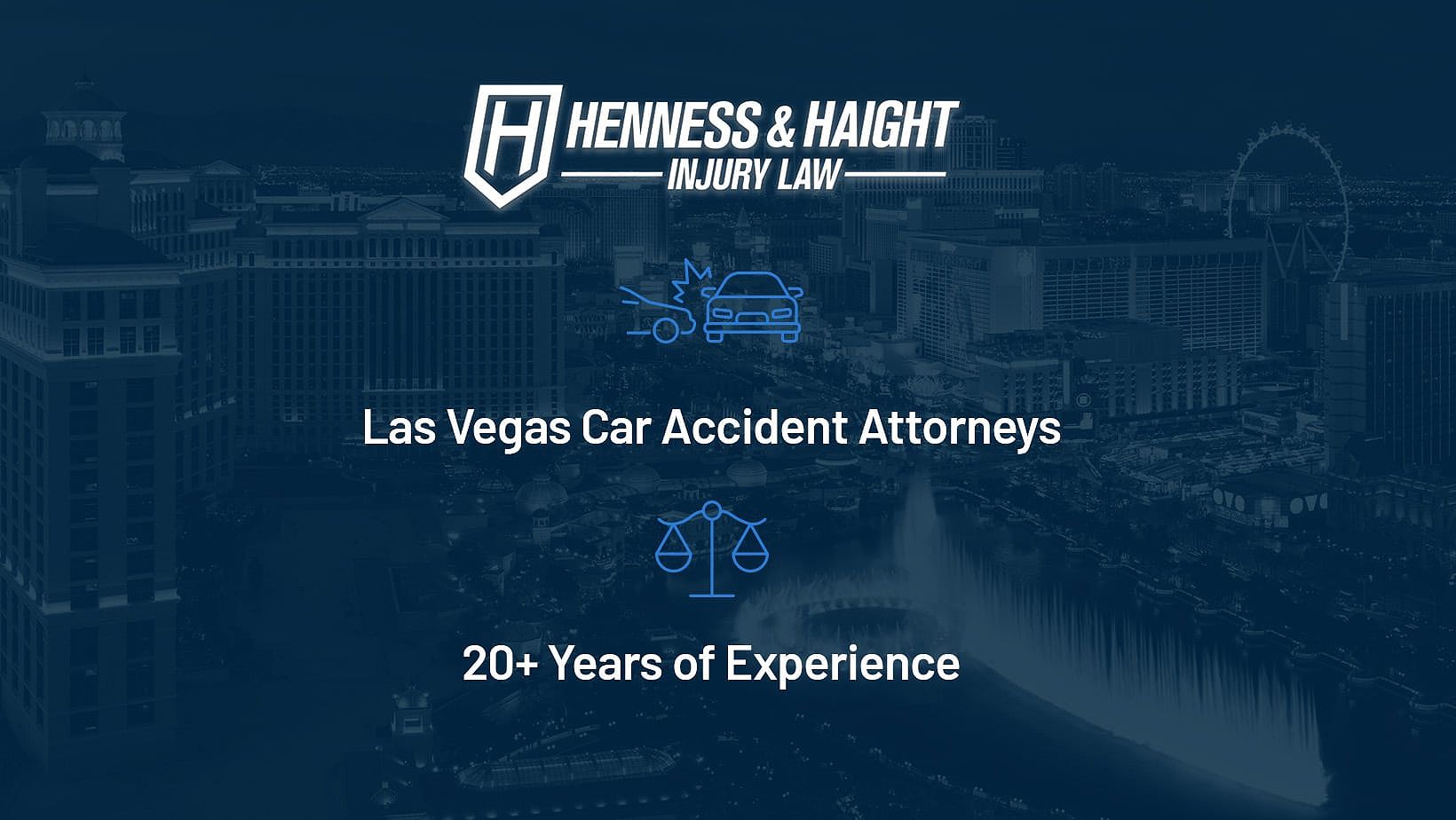 Graphic highlighting the services of Las Vegas car accident attorneys with over 20 years of experience.