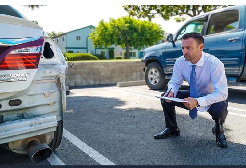 Person inspecting car accident